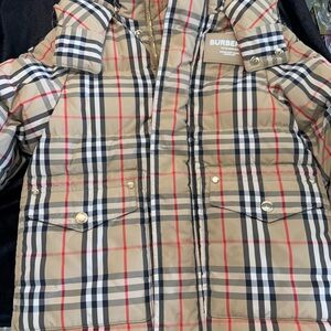 Burberry Kids Beige Checkered Puffer Jacket